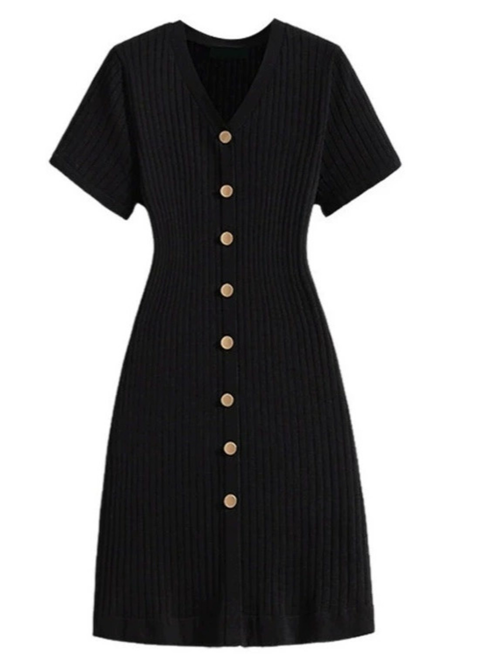 ZARA Women Black Knit A Line Dress Short Sleeve Petite Waisted Hepburn Style